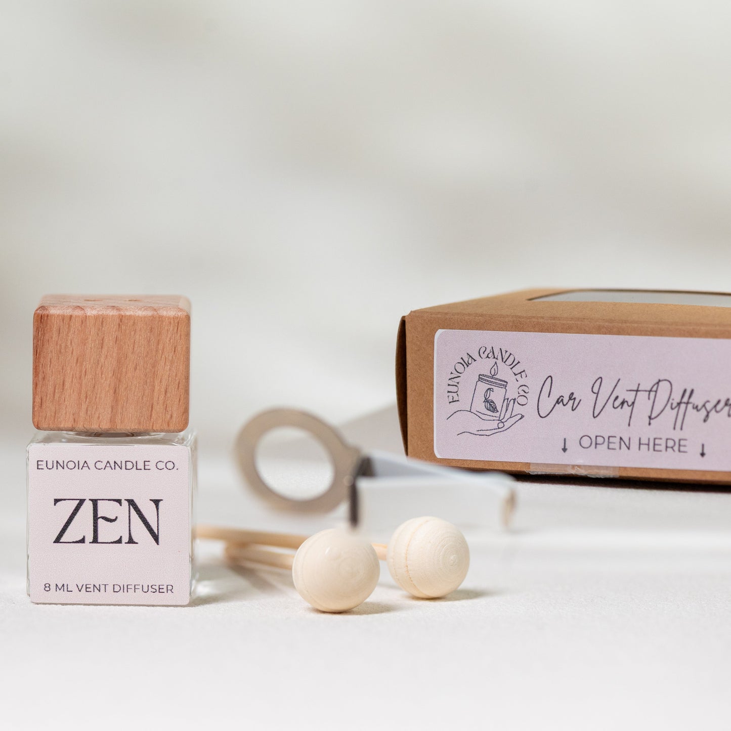 Eunoia Candle Co. Zen diffuser with packaging on a light background